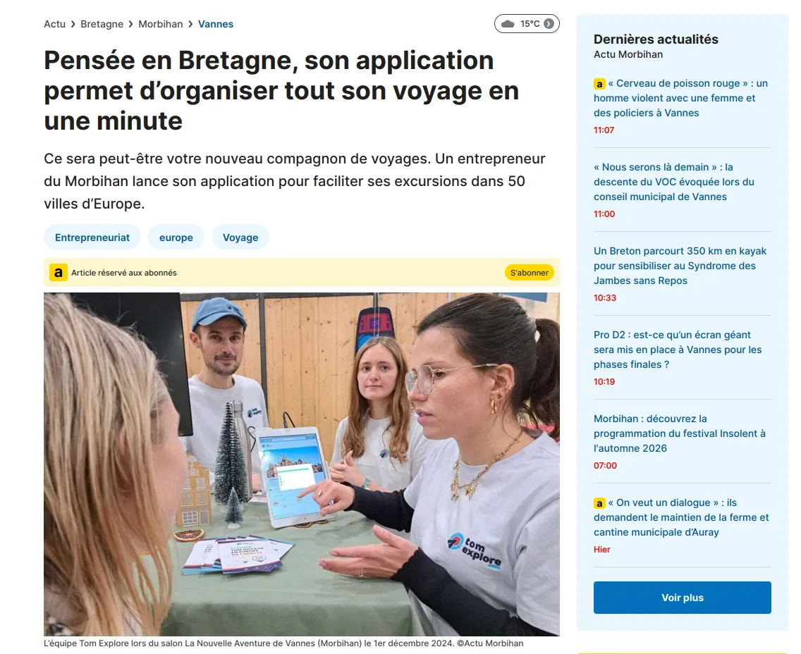 Screenshot of the article published by Actu.fr Morbihan