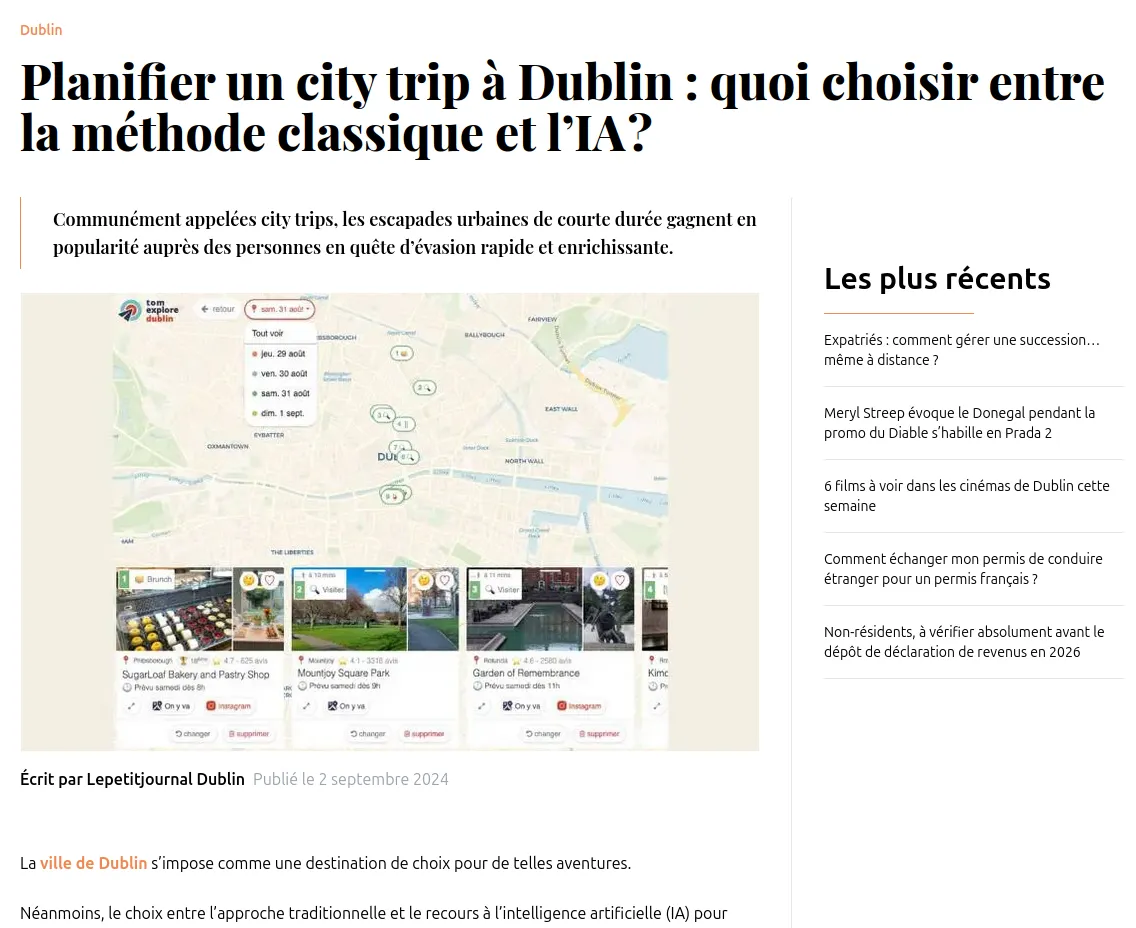 Screenshot of the article published by Le Petit Journal