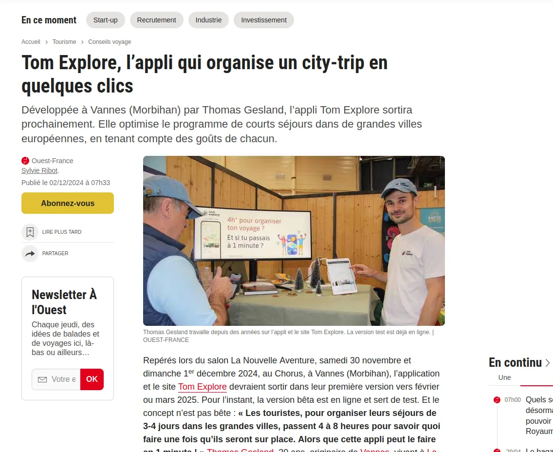 Screenshot of the article published by Ouest-France
